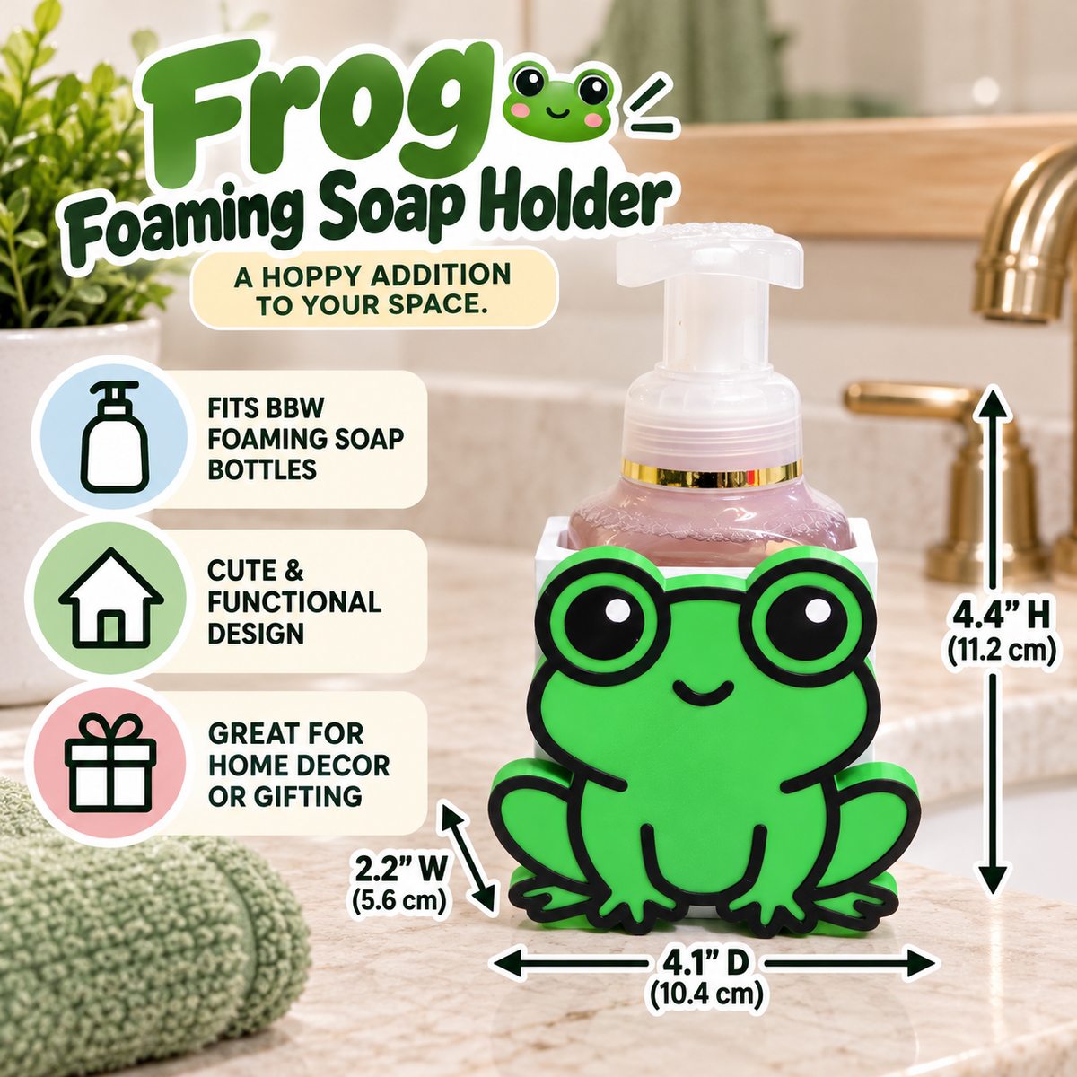 Frog Foaming Soap Holder — Bath and Body Works Compatible Cute Animal Bathroom Decor Stand
