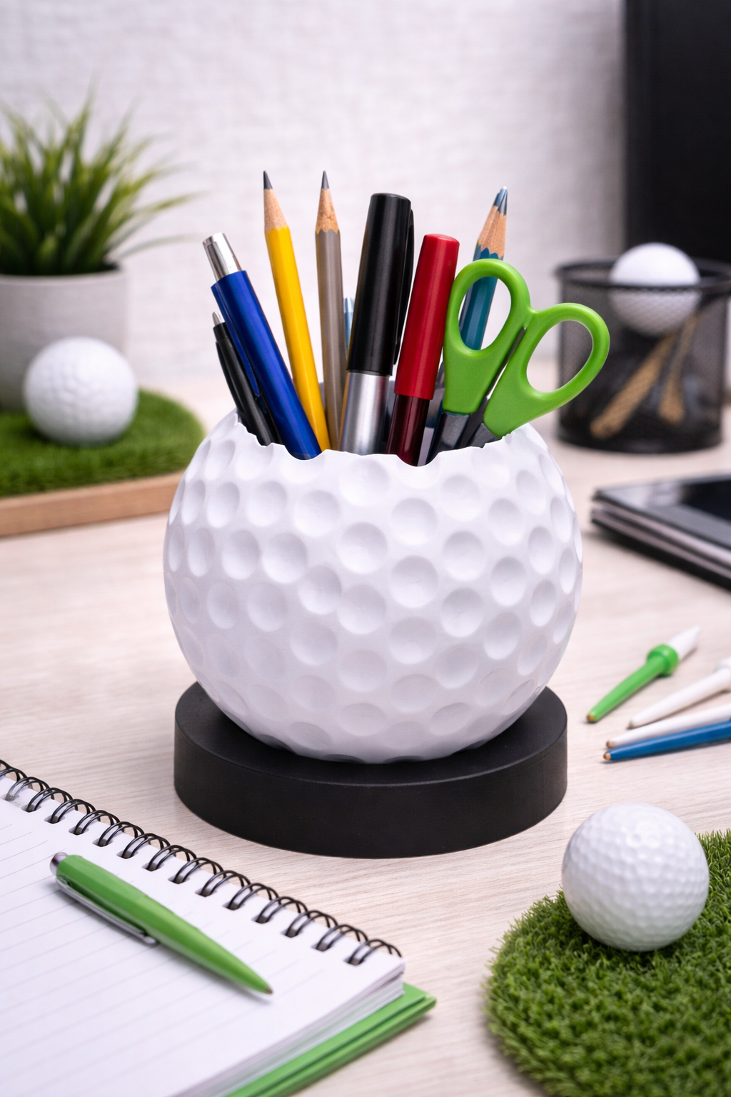 white golf ball pencil holder desk organizer golf themed office decor golfer gift desk accessory