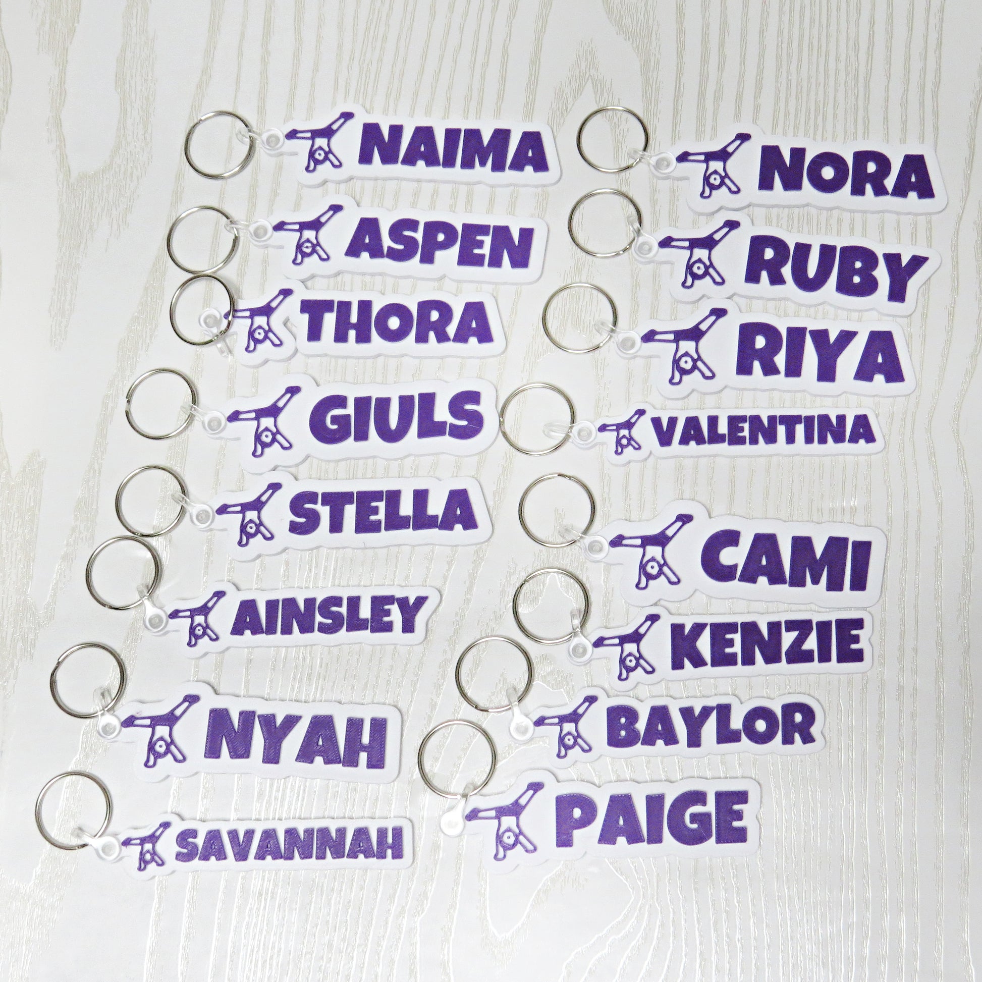Personalized Gymnastics Bag Tag Keychain - hanging display with keys
