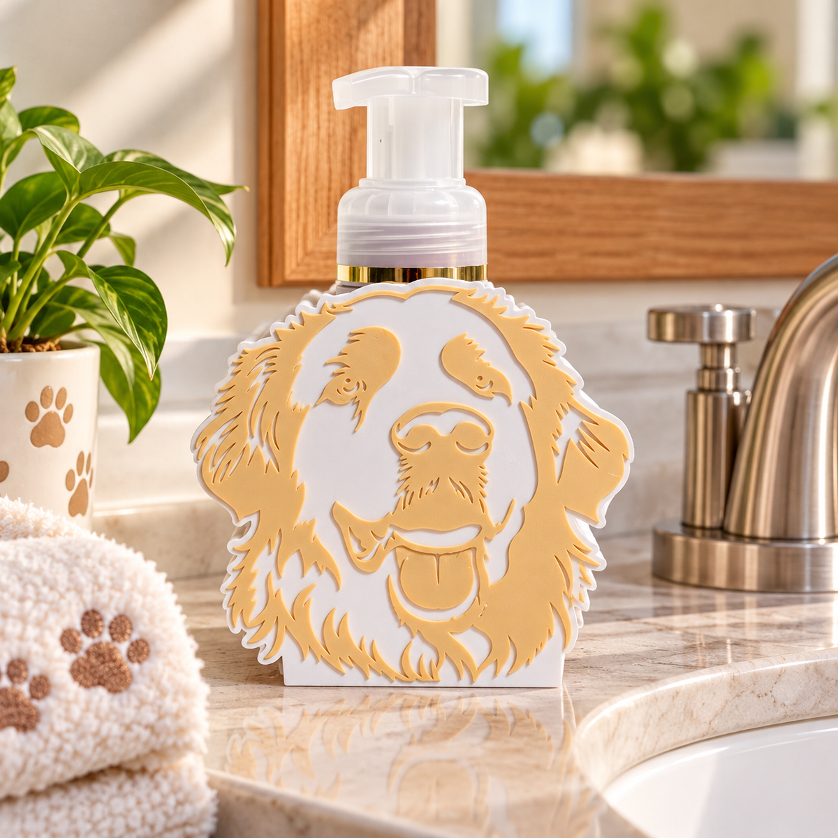 Golden Retriever Foaming Soap Holder — Bath and Body Works Compatible Dog Bathroom Decor Stand