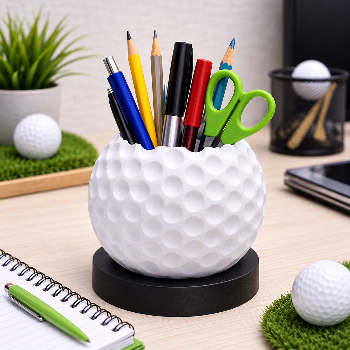 Golf Ball Pencil Holder Desk Organizer – Golf Lover Office Decor & Golfer Gift