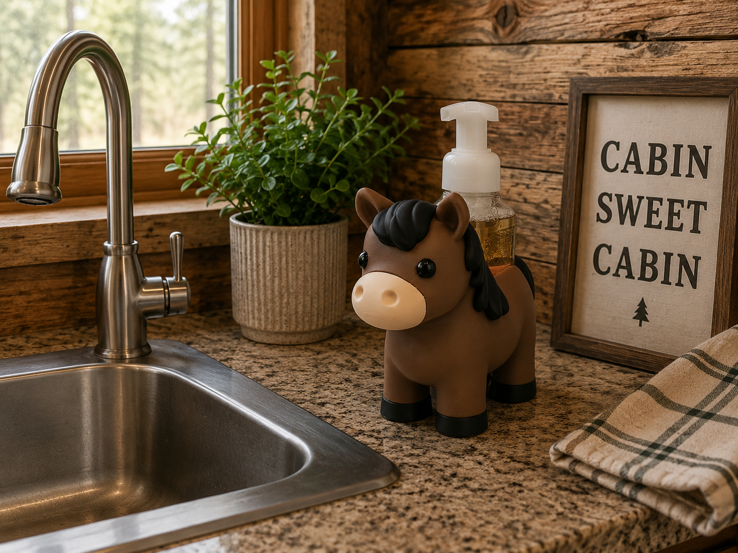 Horse Foaming Soap Holder - Farmhouse Bathroom Decor - Western Countertop Soa... - side angle showing product shape