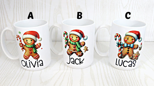 Custom Gingerbread Christmas Mug – Personalized 15 oz Holiday Cocoa Cup