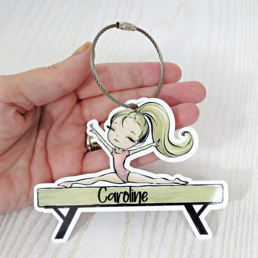 Gymnastics Bag Tag Personalized with Name - Gymnast Keychain - Tumbler Balance Beam Acrobat Turner