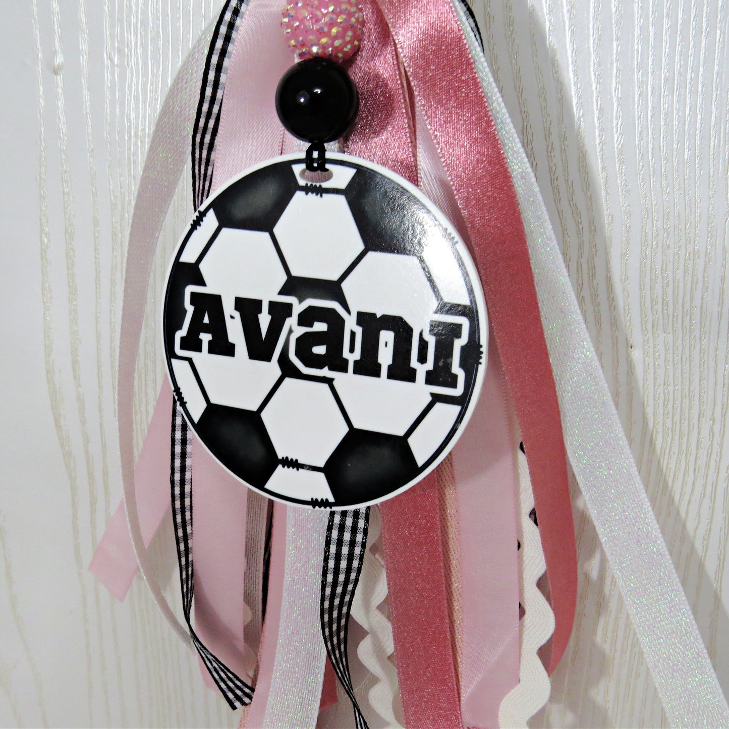Personalized Soccer Ribbon Beads Bag Tag with Name for Backpack Sports Bag - Acrylic Custom Futbol Identification Gift Kids