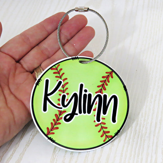 Softball Bag Tag Personalized with Name for Backpack or Sports Bag Gift – Acrylic Keychain Charm for Girls – Marker ID Identification Label Toddler Teen Accessories