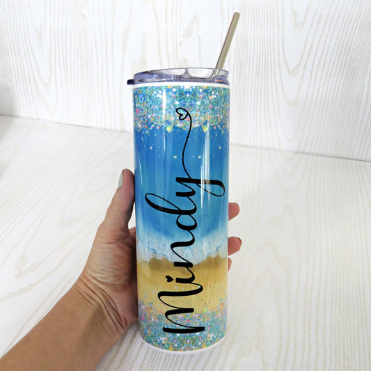 Beach Tumbler Beach Waves Personalized With Name - 20oz Stainless Steel - Custom Bridesmaid Gifts - Girls Weekend Travel Cup Gift (Copy)