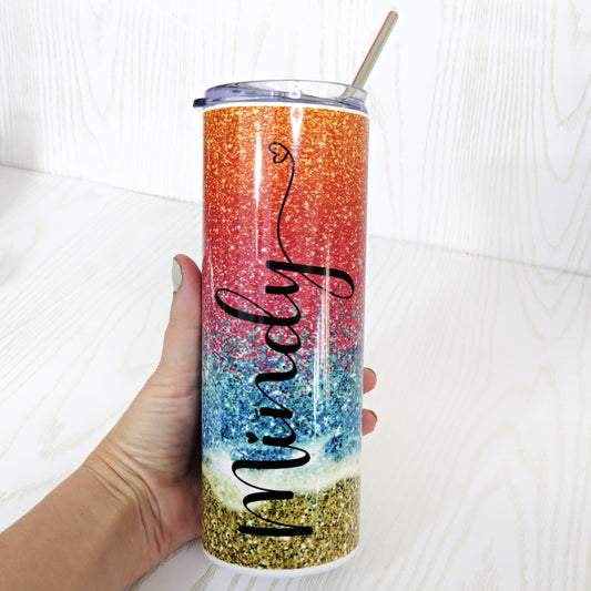 Beach Tumbler Ombre Waves Personalized With Name - 20oz Stainless Steel - Custom Bridesmaid Gifts - Girls Weekend Travel Cup Gift