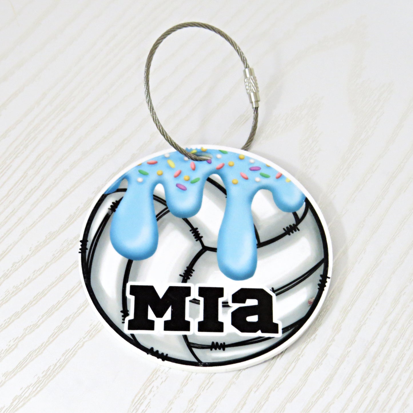 Personalized Volleyball Drip Bag Tag with Name for Backpack Sports Bag - Custom Kids Ice Cream with Sprinkles Acrylic ID
