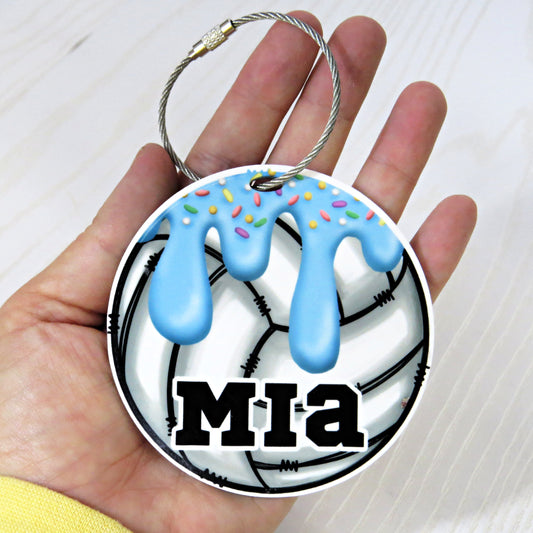 Personalized Volleyball Drip Bag Tag with Name for Backpack Sports Bag - Custom Kids Ice Cream with Sprinkles Acrylic ID