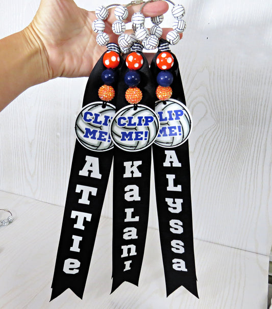 Volleyball Clip Me! Bag Tag Personalized with Name for Girls - Backpack Clip On Sports Gift – Acrylic Ribbon Beads - You Choose Colors (Copy)