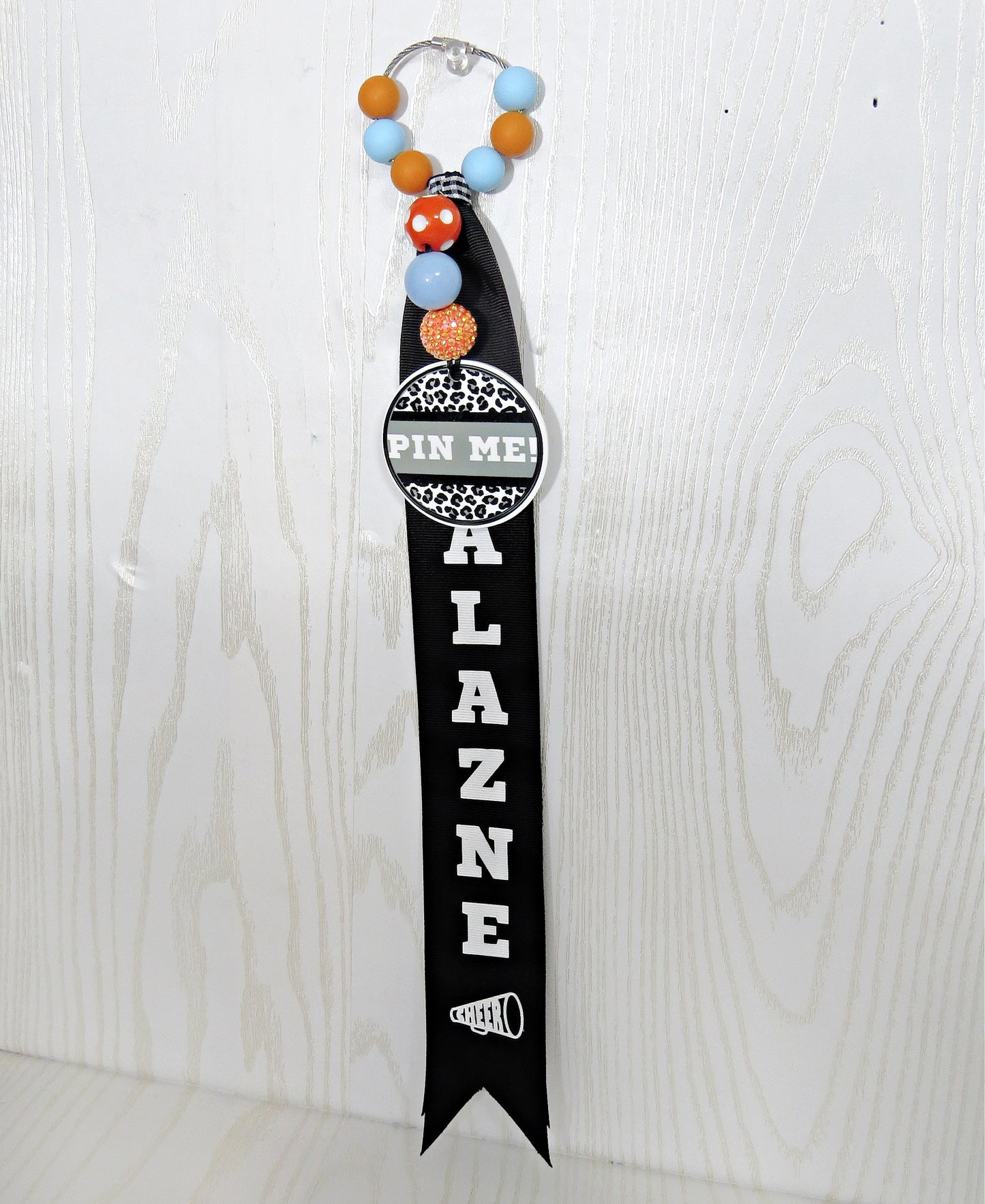 Cheerleader Pin Me! Ribbon for Backpack - Cheer Bag Tag Personalized with Nam... - lifestyle photo being carried
