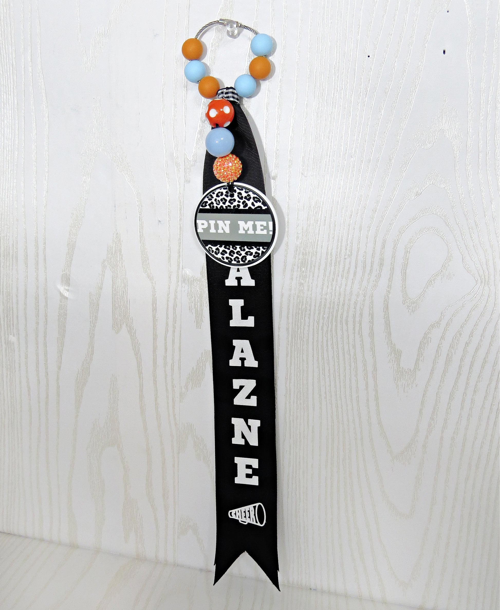 Cheerleader Pin Me! Ribbon for Backpack - Cheer Bag Tag Personalized with Nam... - lifestyle photo being carried