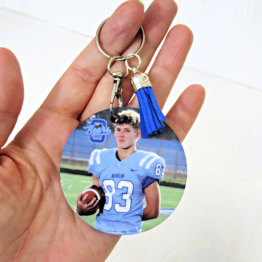 Olentangy Berlin Themed Football Keychain with Custom Picture