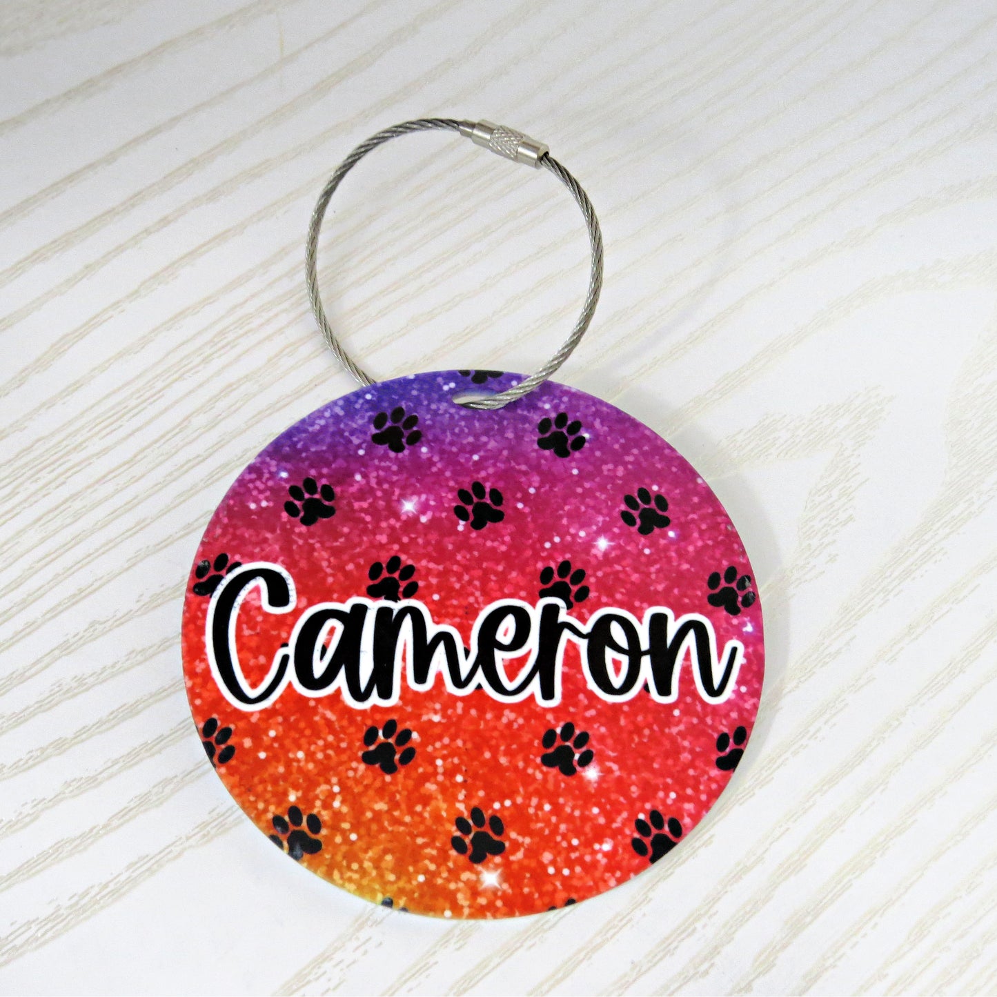 Personalized Paw Print Glitter Name Bag Tag – Custom Backpack or Luggage Tag
