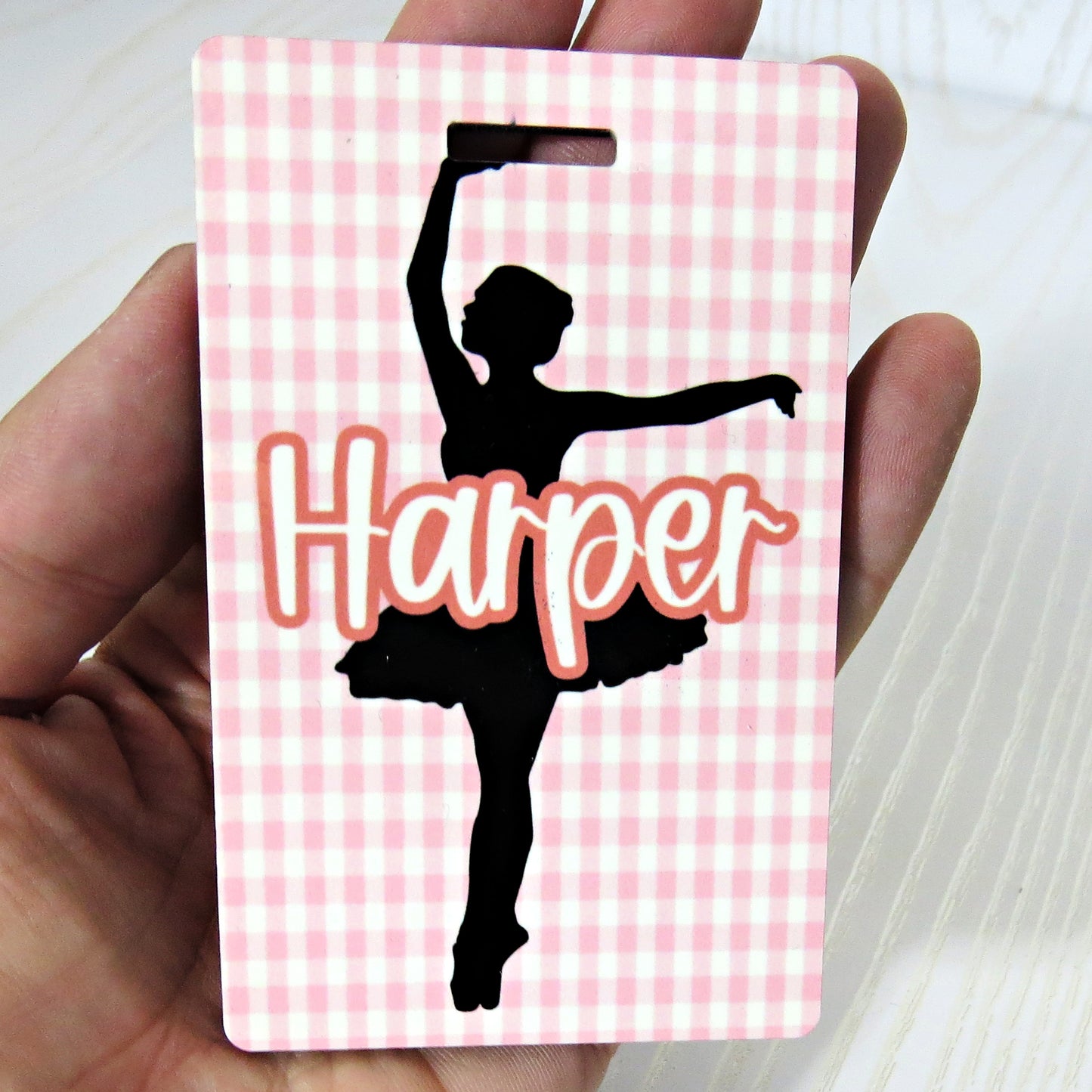 Personalized Ballerina Bag Tag - Custom Dance Luggage & Backpack ID - size reference
