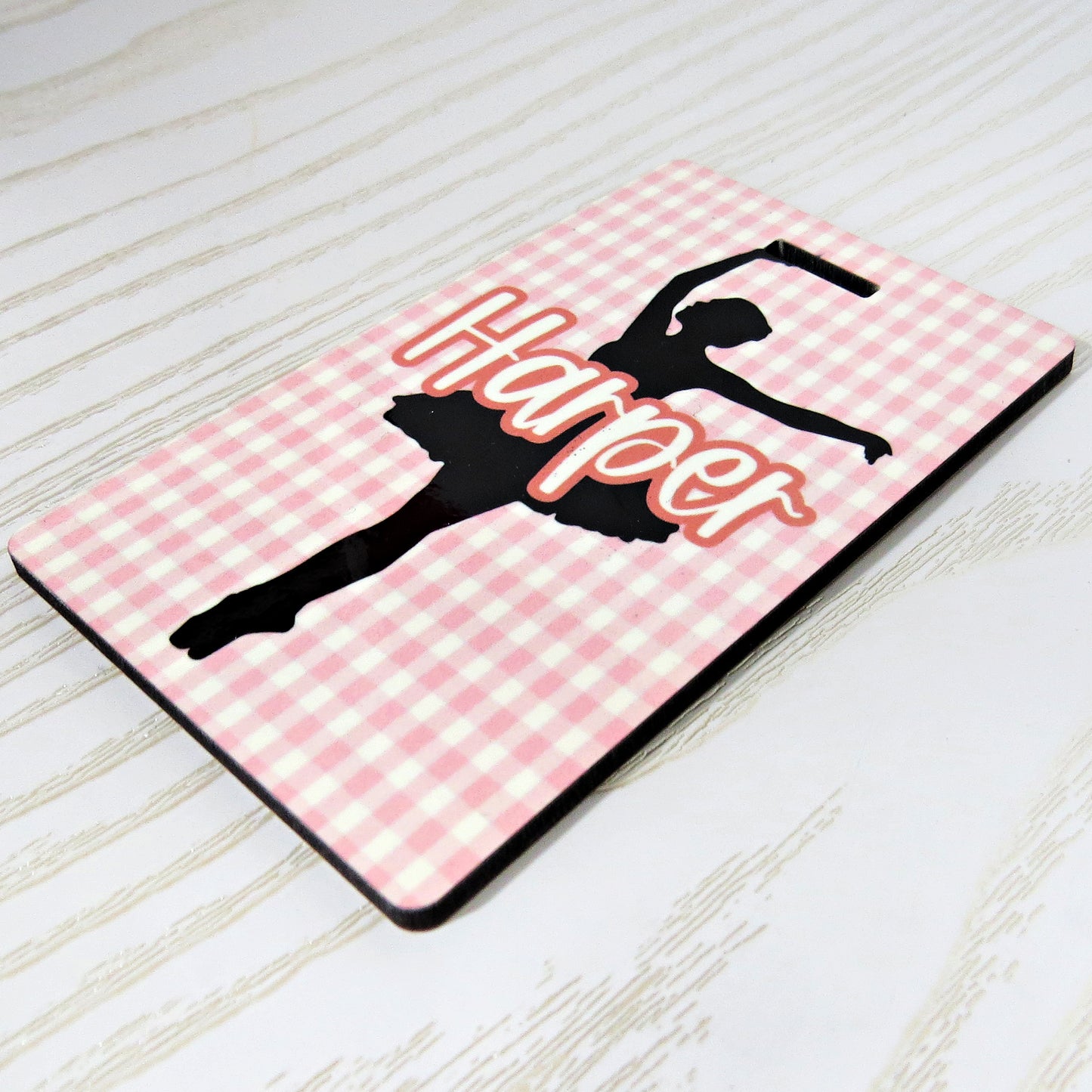 Personalized Ballerina Bag Tag - Custom Dance Luggage & Backpack ID - flat lay showing multiple pieces