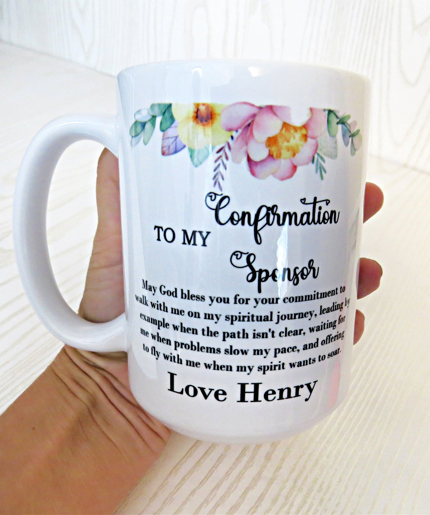 Personalized Confirmation Sponsor Mug - Custom Religious Gift - back view