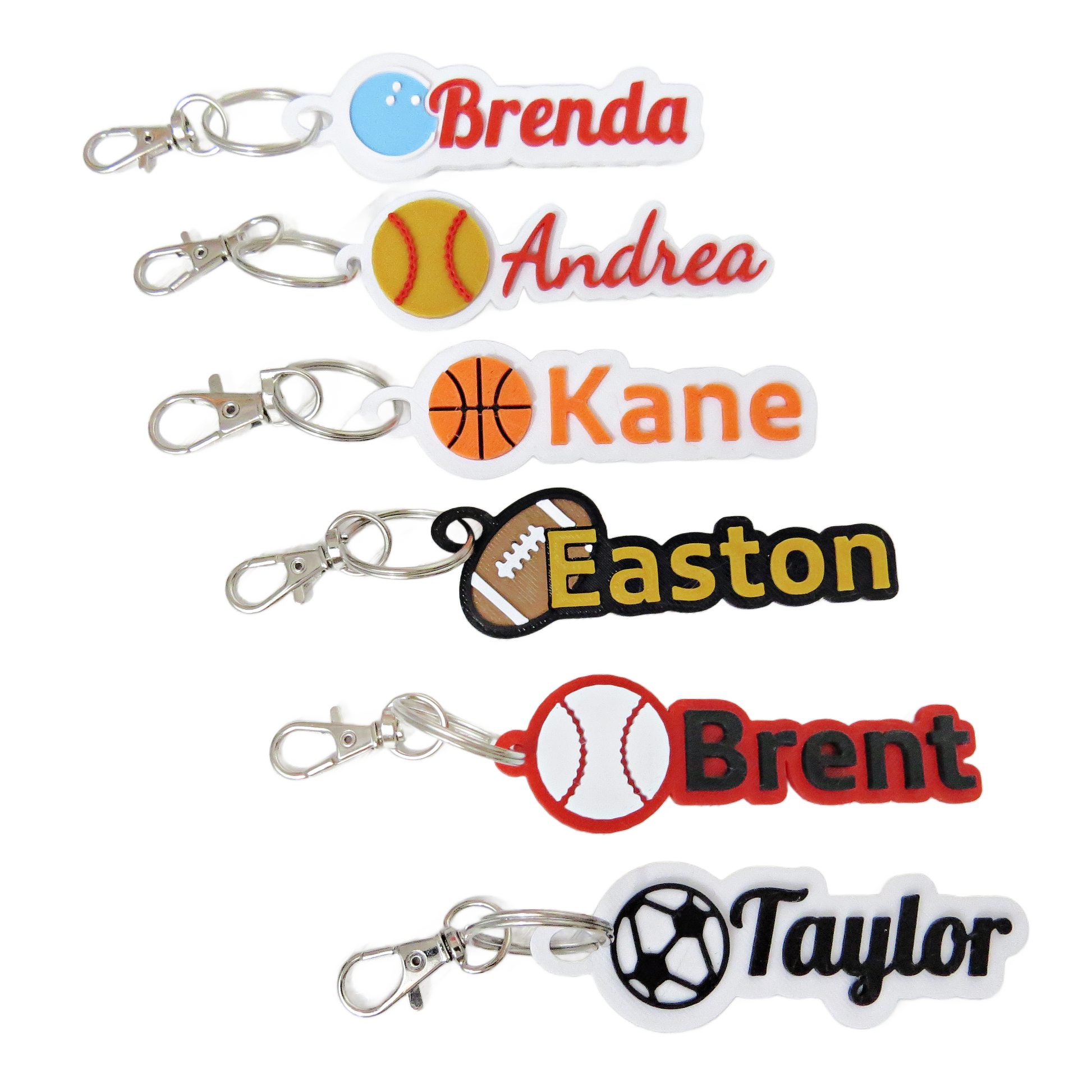 Personalized 3d sports name keychains custom bag tags with various sport ball designs