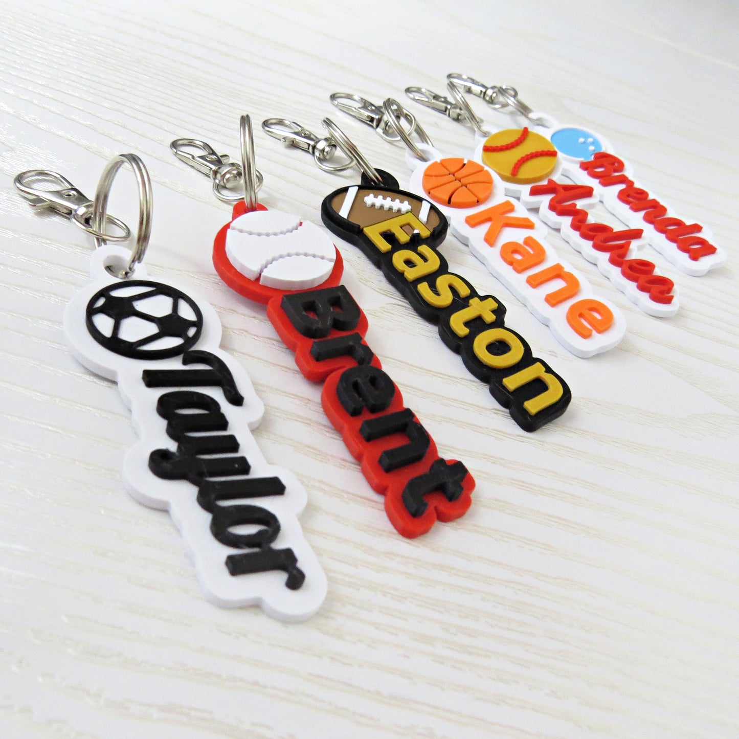 Personalized 3D Sports Name Keychain Bag Tag - Choose Your Sport - flat lay showing full design