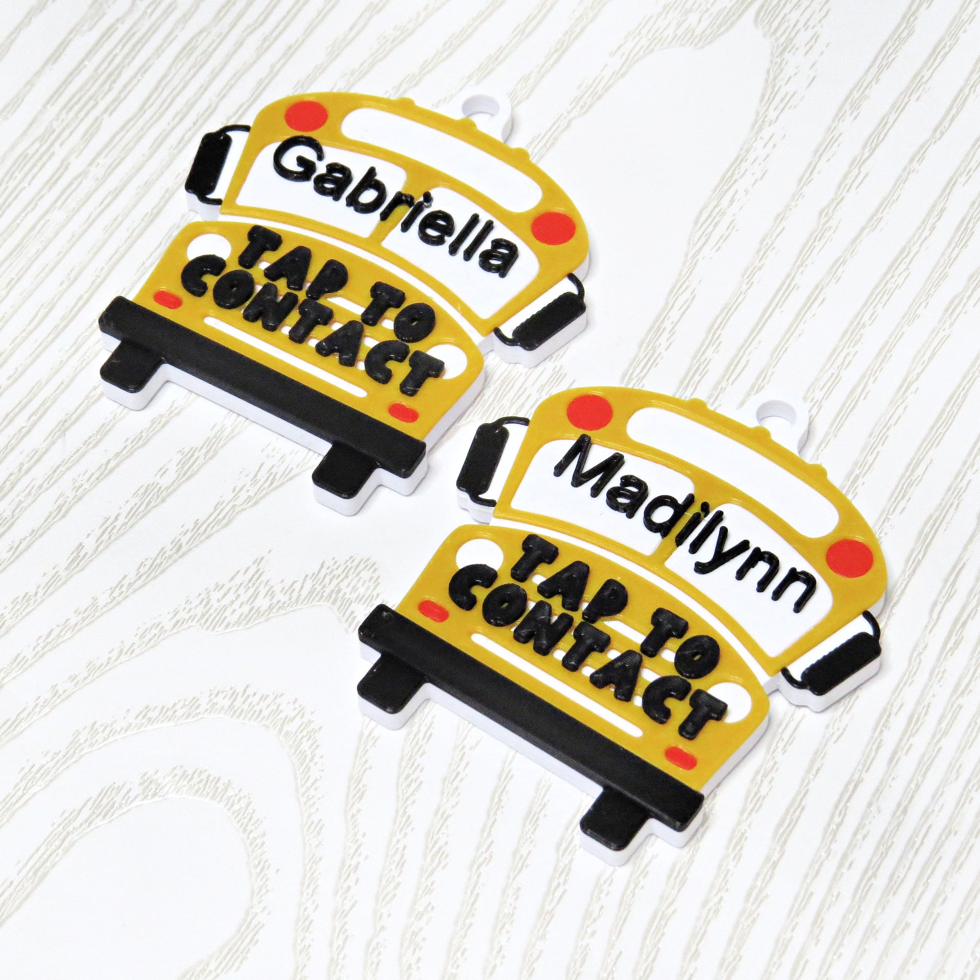 Personalized School Bus NFC Bag Tag - Smart Contact Tap Tag for Kids Backpacks - interior view showing compartments