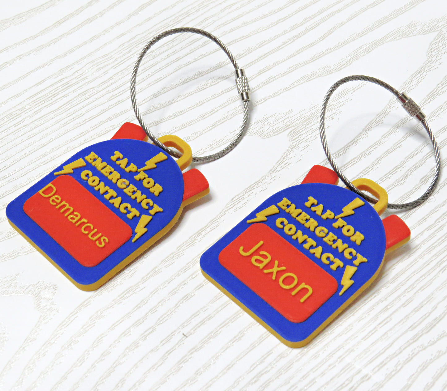 Personalized NFC Emergency Contact Backpack Tag for Kids & School Bags - flat lay showing full bag