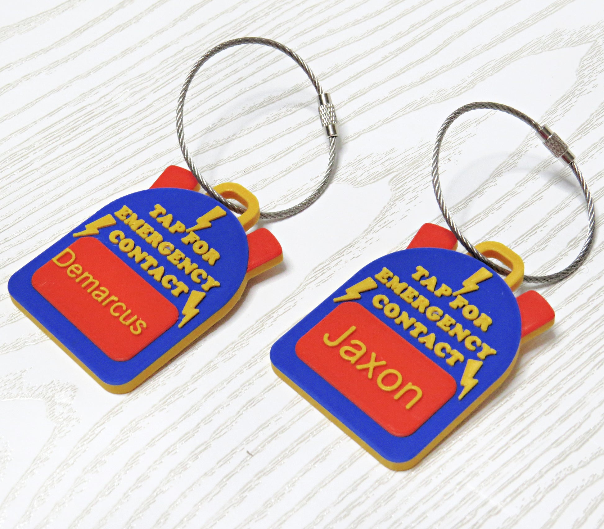 Personalized NFC Emergency Contact Backpack Tag for Kids & School Bags - flat lay showing full bag