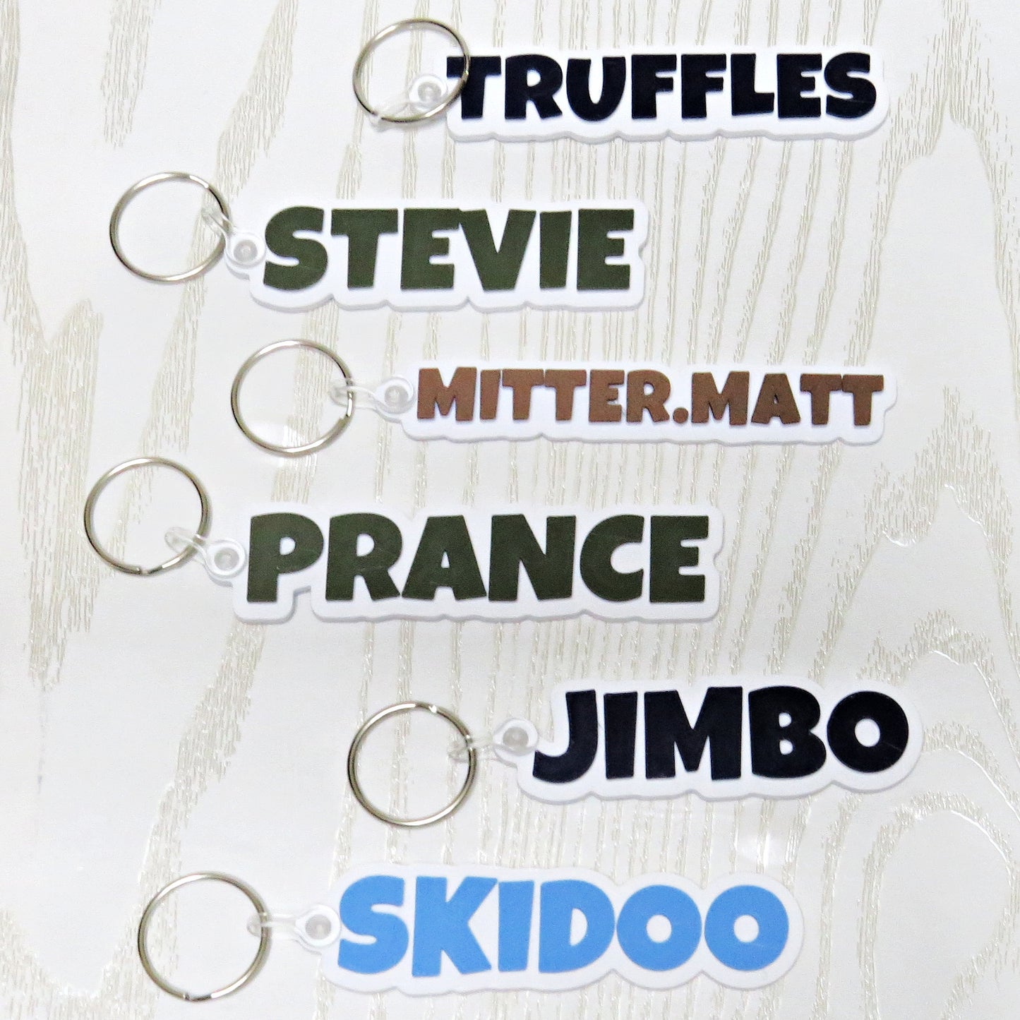 Custom 3D Name Keychain - hanging display with keys
