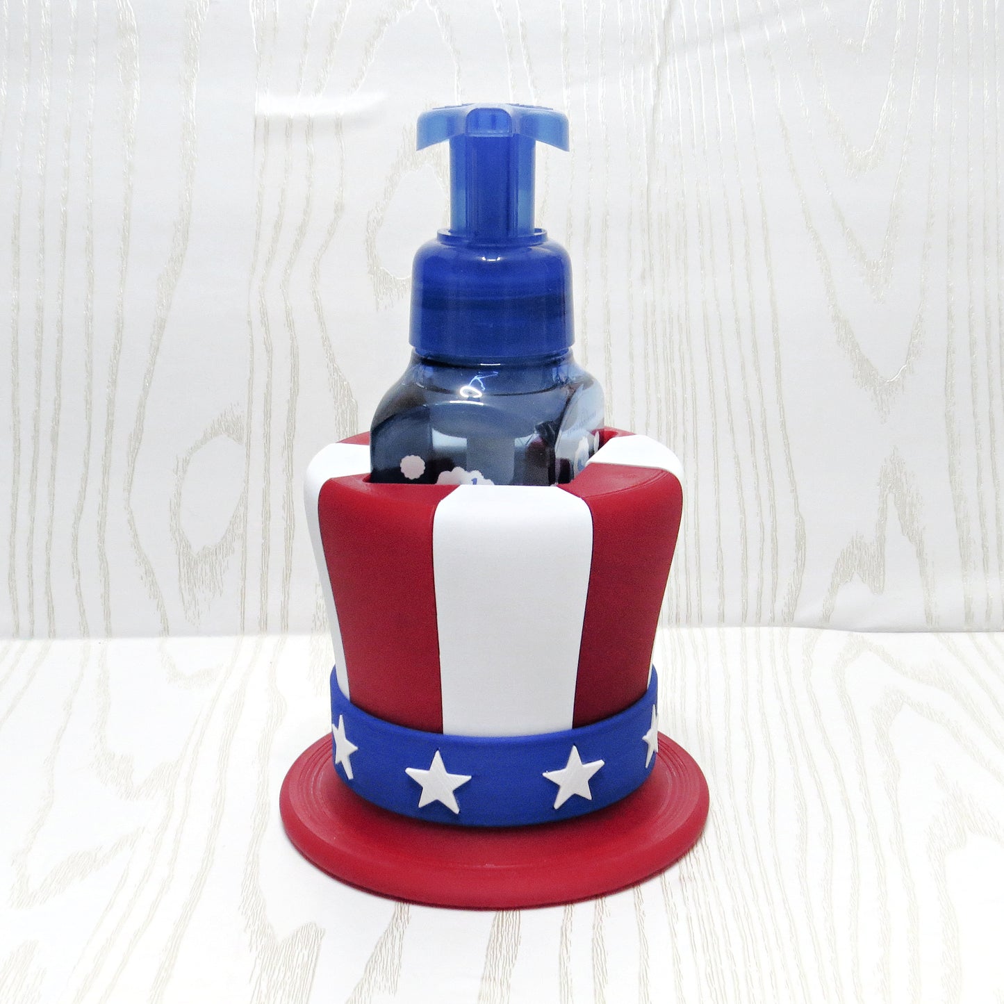 4th of July Uncle Sam Hat Foaming Soap Holder - side angle showing product shape