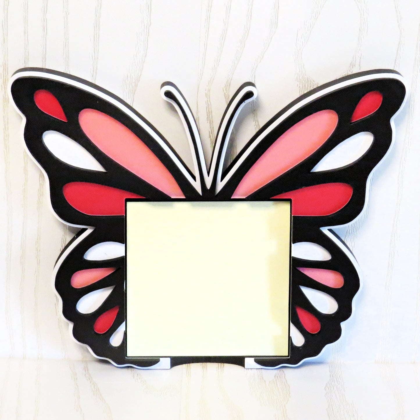 black-pink-red-3d-printed-butterfly-wing-cutout-sticky-note-holder-curled-antennae-girls-desk-organizer-spring-floral-decor