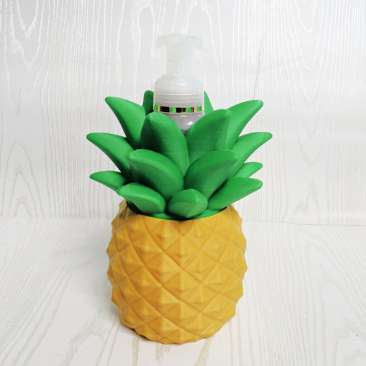 Pineapple Foaming Soap Bottle Holder – Cute 3D Printed Gold Pineapple with Diamond Texture and Green Leaf Crown – Bath and Body Works Foaming Soap Dispenser Stand – Tropical Beach Summer Bathroom Kitchen Counter Decor – Pineapple Lover Coastal Gift