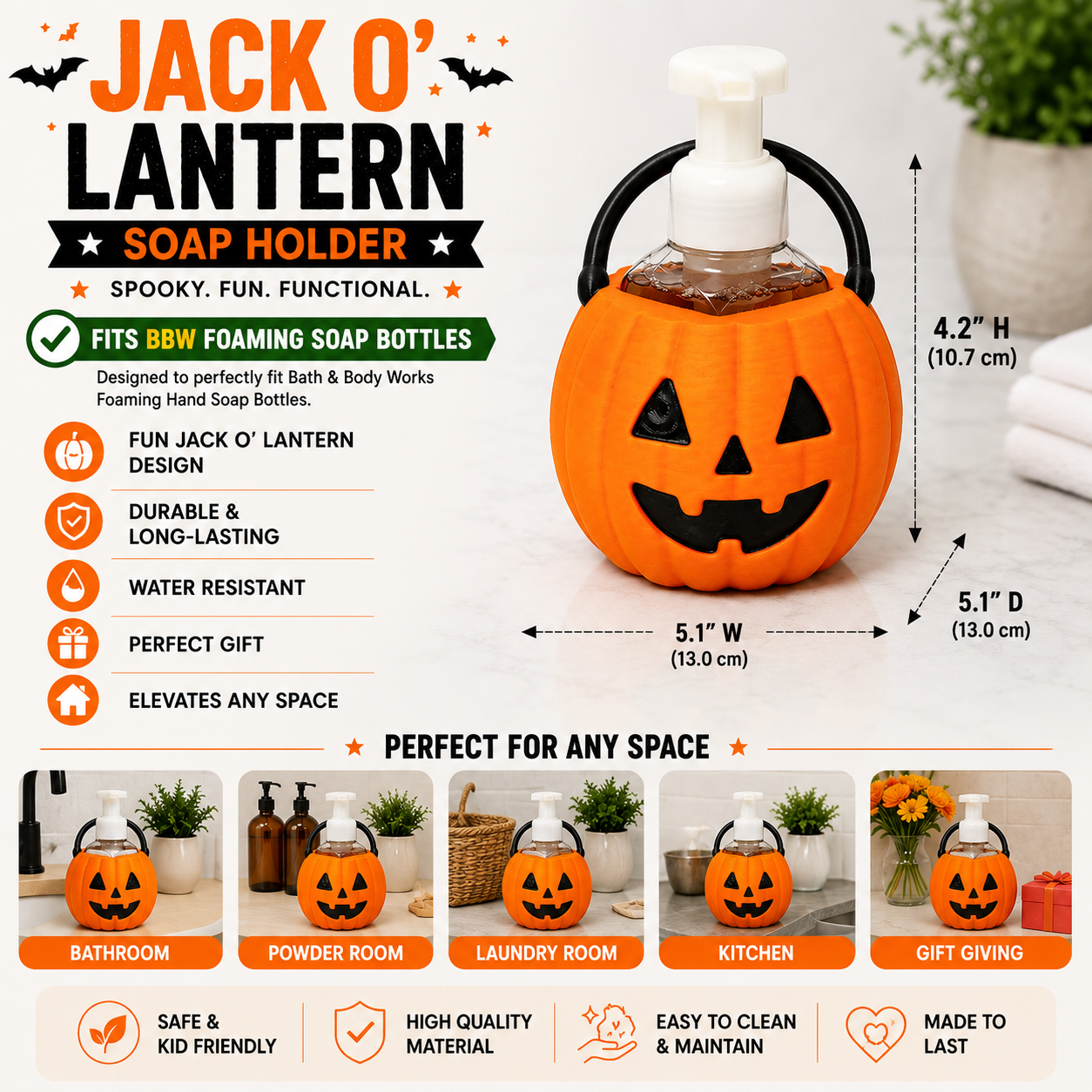 Jack O Lantern Soap Holder – 3D Printed Halloween Carved Pumpkin Decor – BBW Compatible
