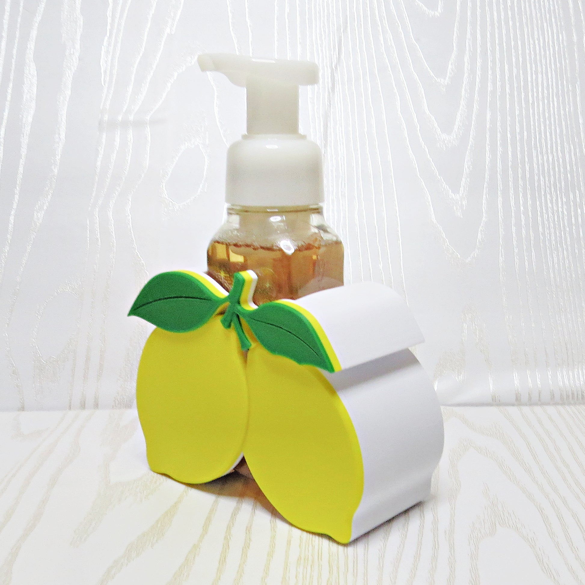 Lemon Foaming Soap Holder - Bright Kitchen Decor - top view showing pump opening