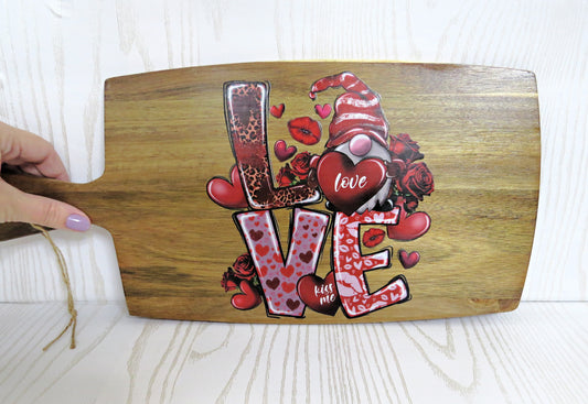 Valentine's Day Decorative Gnome LOVE Cutting Board for Kitchen with Handle - Wooden Décor Home - 17 x 10 inches