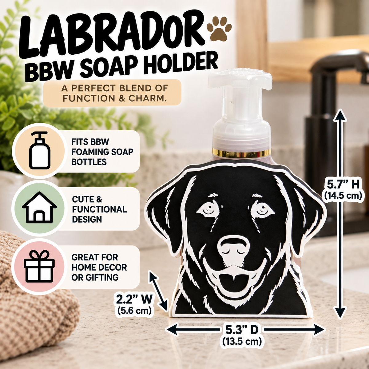 Labrador Foaming Soap Holder — Bath and Body Works Compatible Dog Bathroom Decor Stand