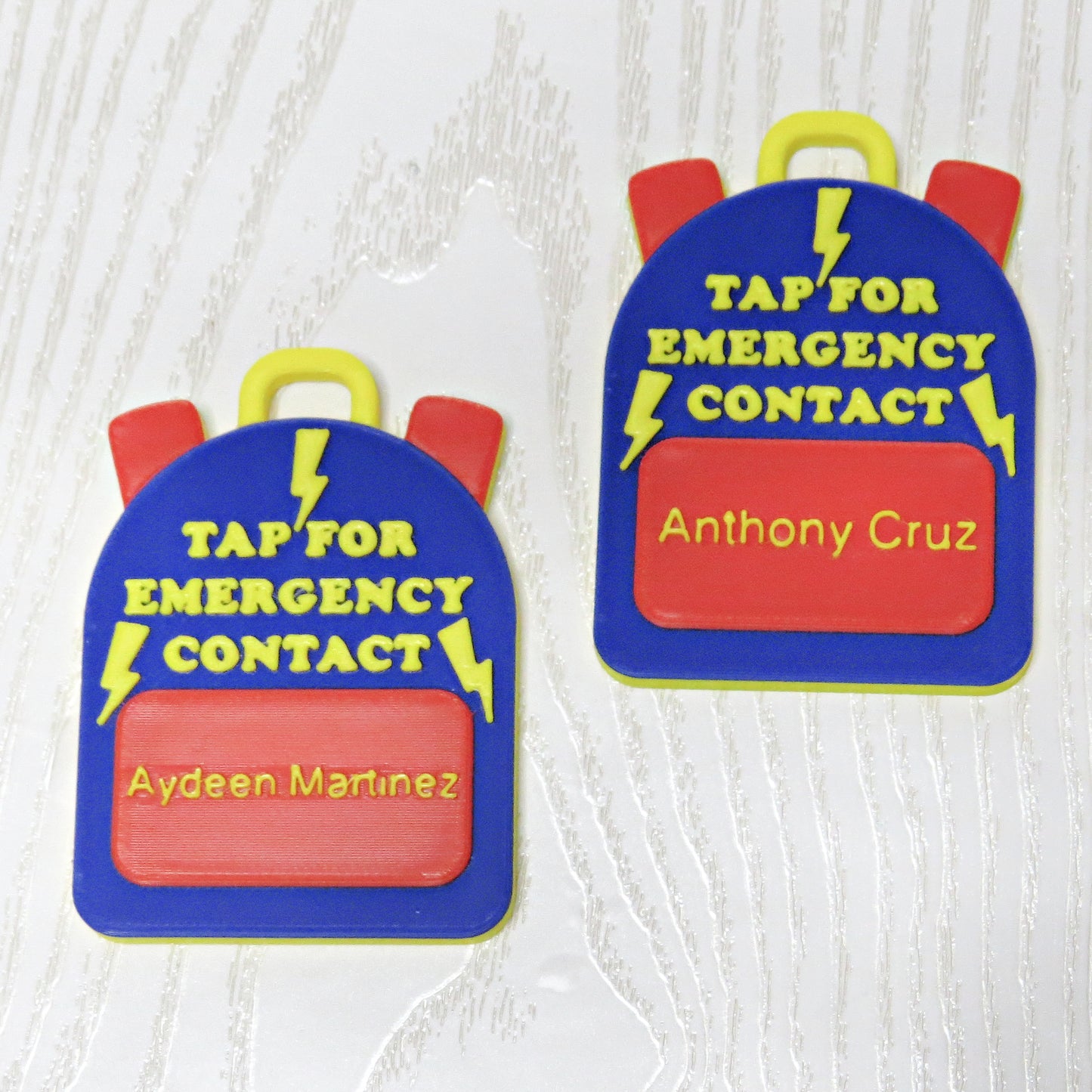 Personalized NFC Emergency Contact Backpack Tag for Kids & School Bags - interior view showing compartments