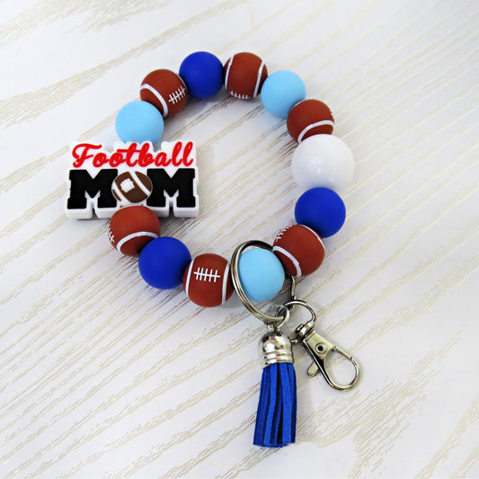 Football Mom Game Day Beaded Keychain Bracelet with Tassel – Team Spirit Wristlet Accessory
