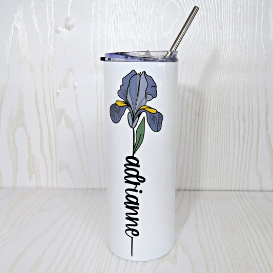 Personalized Tumblers with Birth Flower and Name - Birthday Gifts for Women - Stainless Steel Double Walled 20 Oz Skinny Present