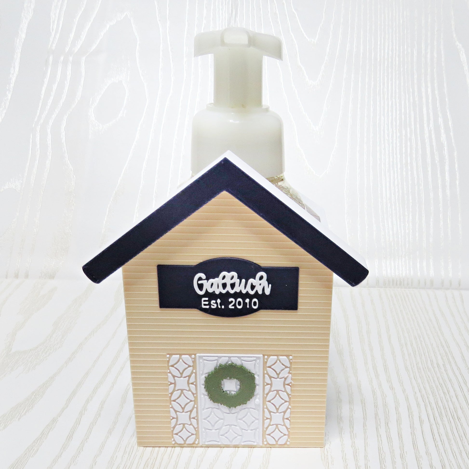 personalized-3d-printed-farmhouse-house-foaming-soap-holder-custom-name-established-year-navy-roof-wreath-kitchen-decor