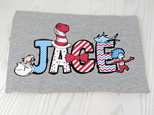 Kids Dr Seuss Themed Tee - Personalized Seuss Name Tee - Reading Week
