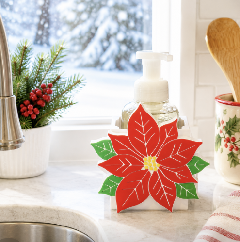 Poinsettia Soap Holder – 3D Printed Christmas Floral Holiday Bathroom Decor – BBW Compatible