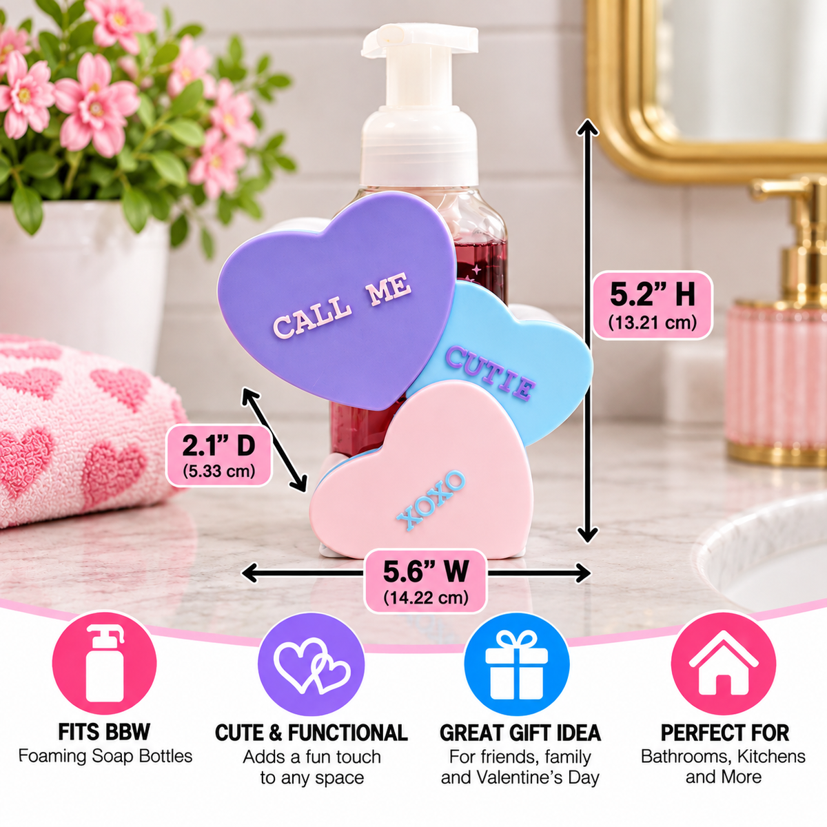 Valentine’s Day Candy Heart Foaming Soap Dispenser Cover