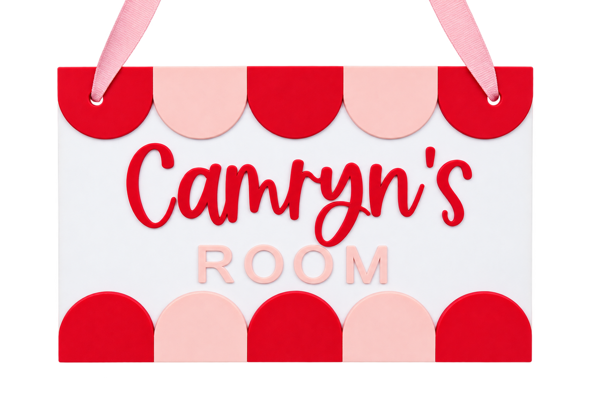 Personalized Scallop Room Sign — Custom Name Door Hanger with Ribbon for Kids Bedroom