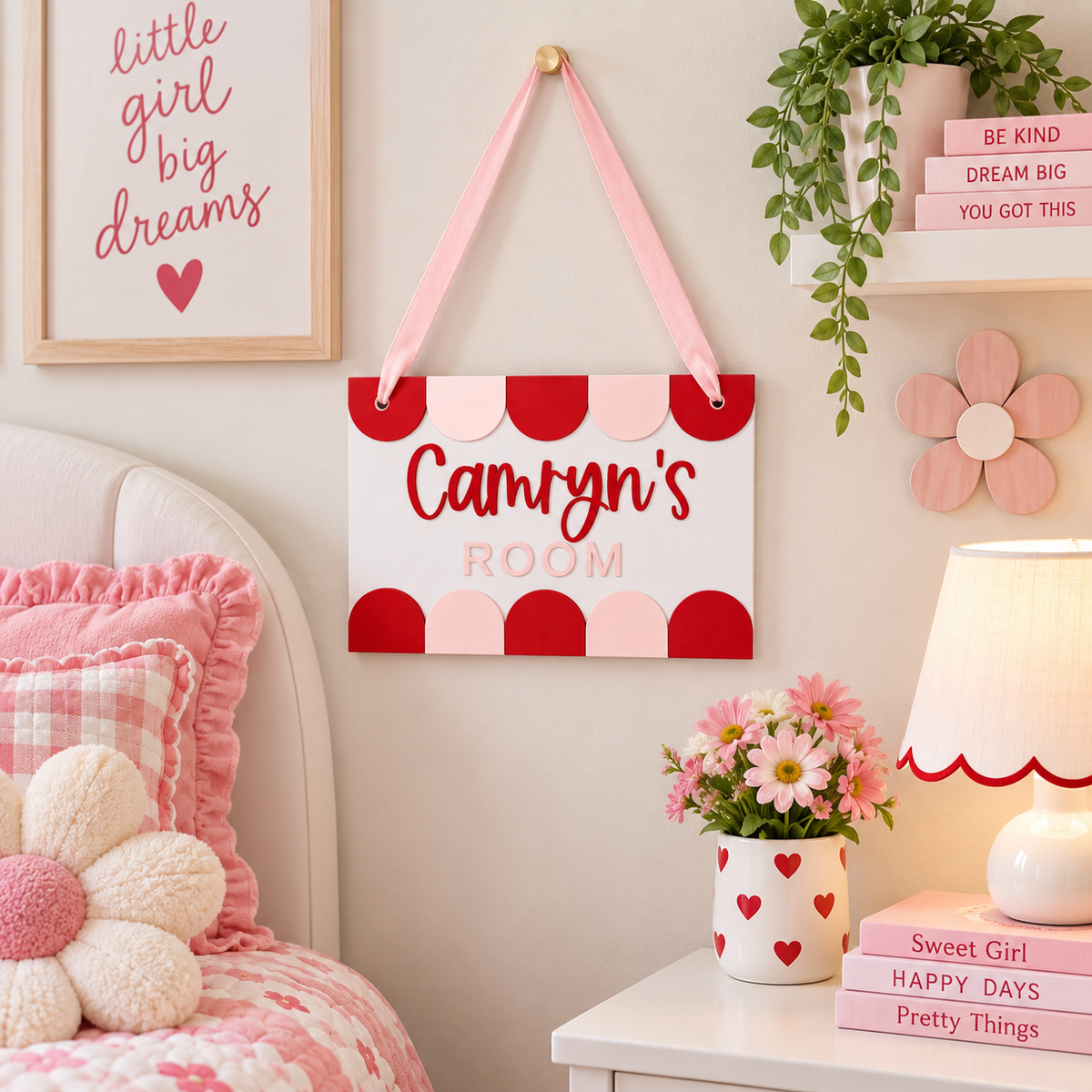 Personalized Scallop Room Sign — Custom Name Door Hanger with Ribbon for Kids Bedroom