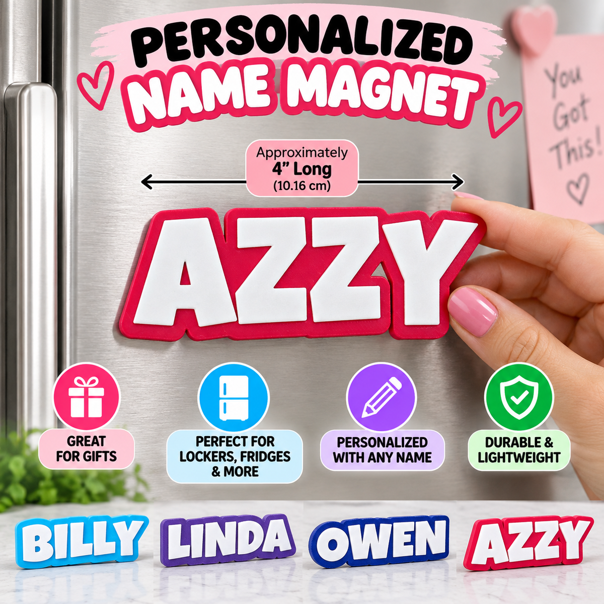 Personalized 3D Printed Name Magnet for Fridge Locker or Classroom Decor