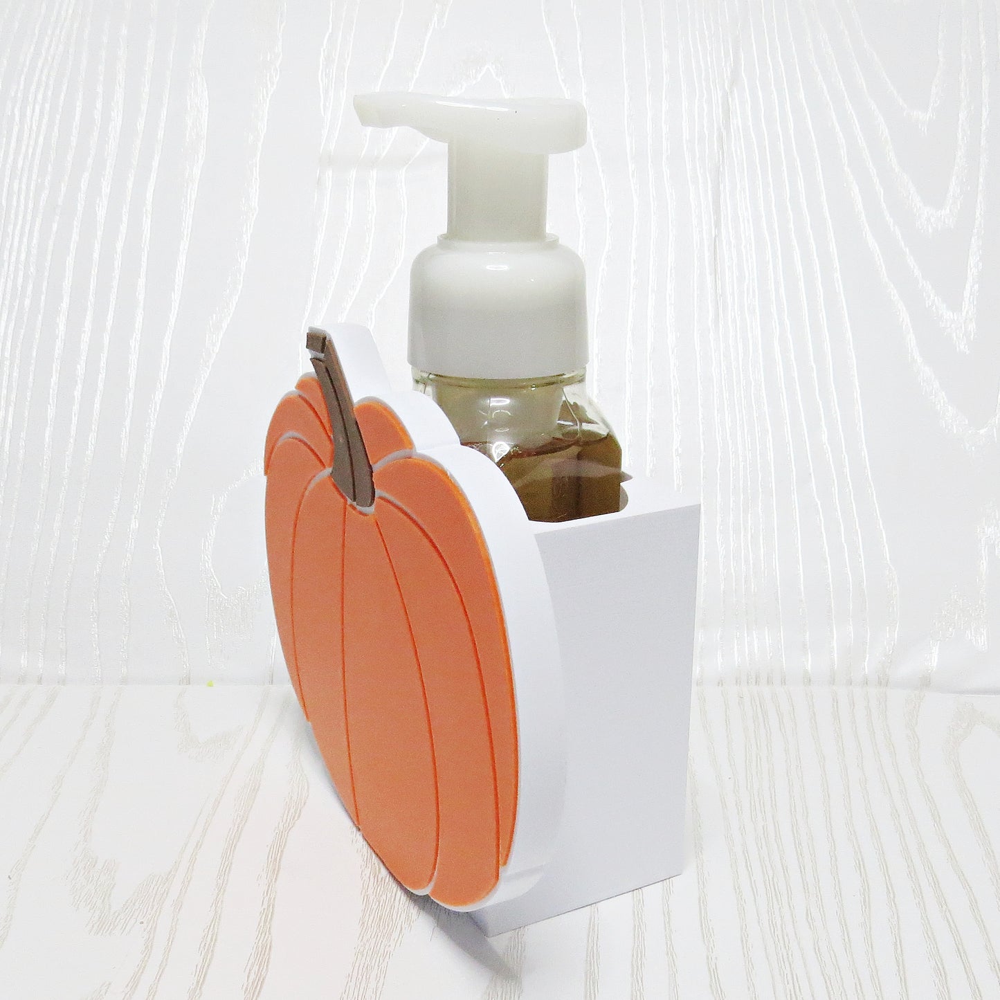 Pumpkin Foaming Soap Bottle Holder – Cute 3D Printed Orange Pumpkin with Ribbed Segments – Bath and Body Works Foaming Soap Dispenser Stand – Fall Halloween Thanksgiving Bathroom Kitchen Counter Decor – Autumn Pumpkin Seasonal Gift