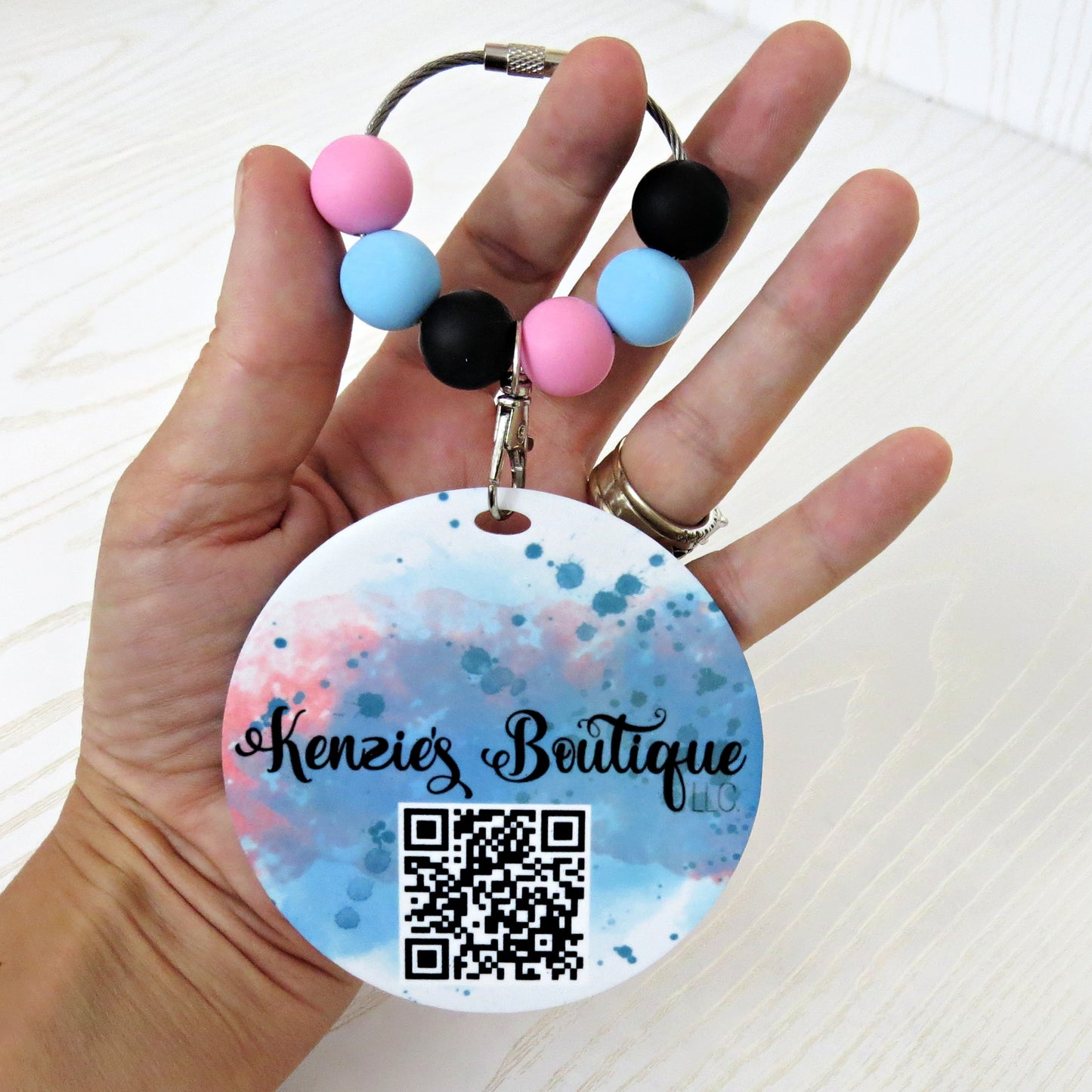 Custom QR Code Portable Sign for Business - Stylish Keychain You Provide Logo & QR Code - Scan to Follow and Order for Your Company