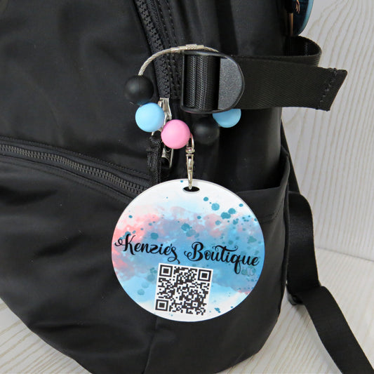 Custom QR Code Portable Sign for Business - Stylish Keychain You Provide Logo & QR Code - Scan to Follow and Order for Your Company