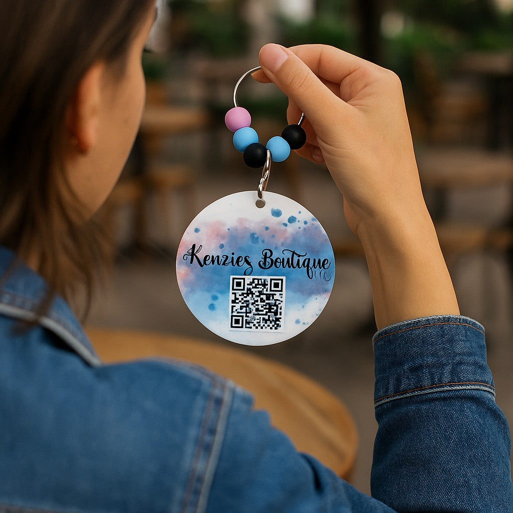 Custom QR Code Portable Sign for Business - Stylish Keychain You Provide Logo & QR Code - Scan to Follow and Order for Your Company