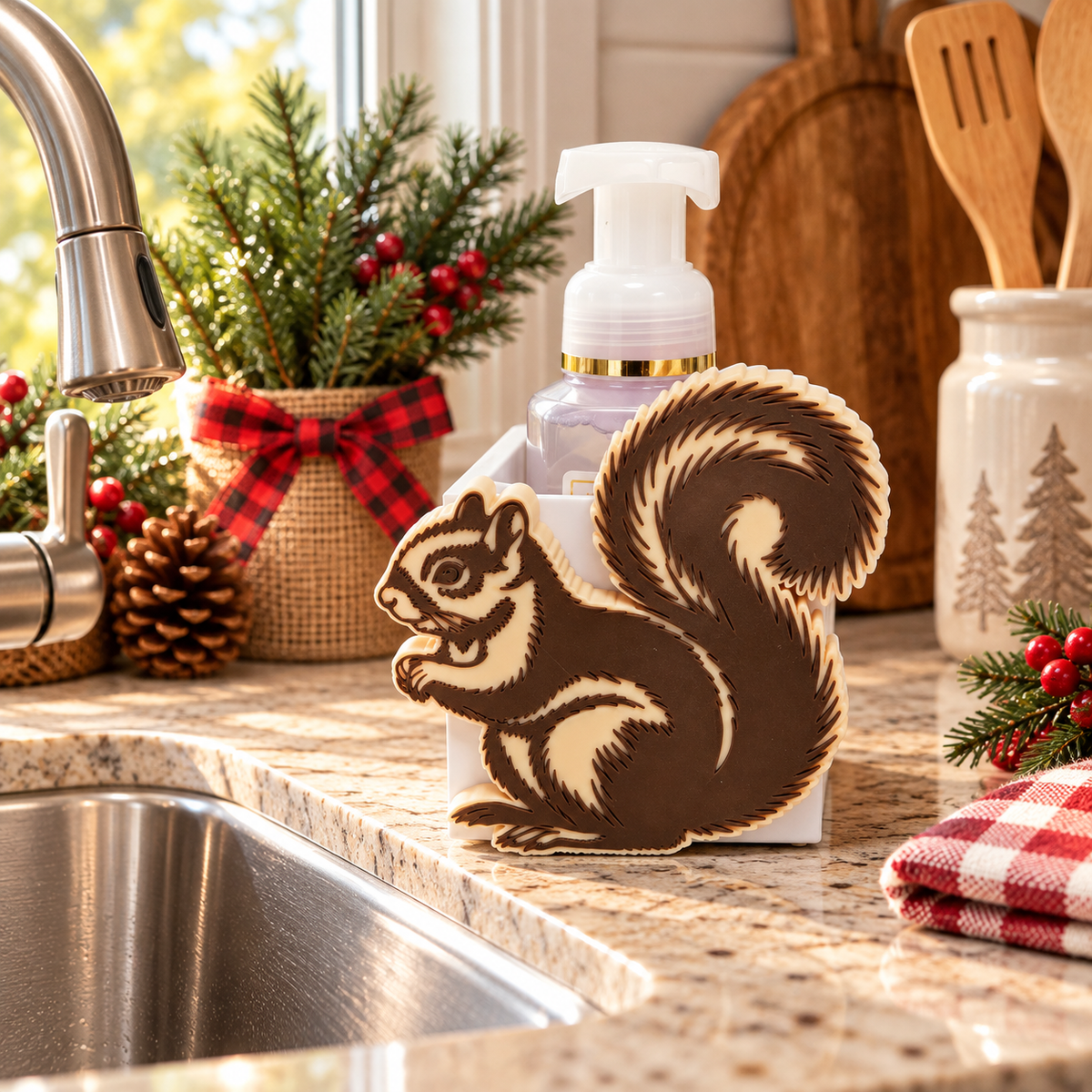 Squirrel Foaming Soap Holder — Woodland Animal Fall Bathroom Decor for Bath and Body Works Bottles